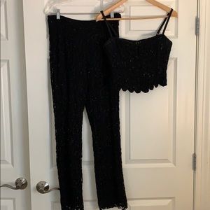 INC  black matching pants and crop top set.